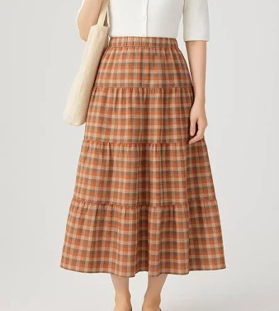 Women's A-Line Linen Plaid Skirt