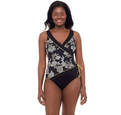 Great Lengths Floral Tassel Surplice One Piece Swimsuit