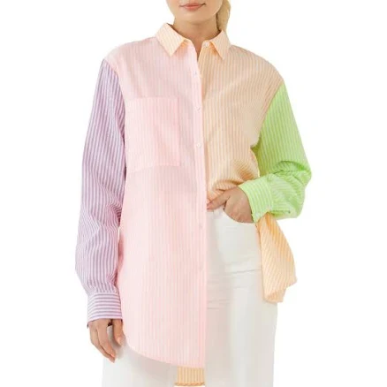 English Factory Women's Striped Colorblock Button-Front Shirt