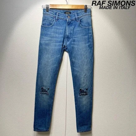 Rare Vintage Raf Simons Slim Fit Denim Pants With Embroidery Design