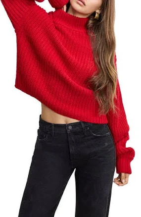 Good American Women's Chunky Knit Mock Neck Sweater