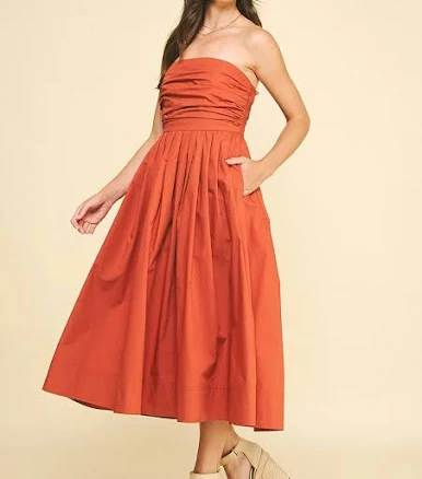 Emma's Shirring Detailed Sleeveless Midi Dress