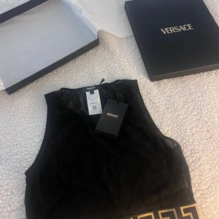 Versace NWT JACQUARD COTTON-JERSEY CROP TOP - New Women | Color: White/Black | Size: S