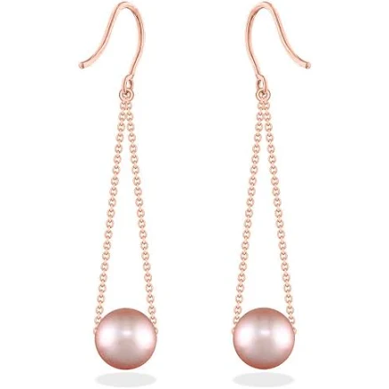 14K Rose Gold Freshwater Pearl Slider Hook Earrings