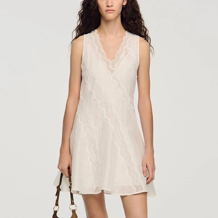 Sandro Women's Sleeveless V-Neck Linen Mini Dress