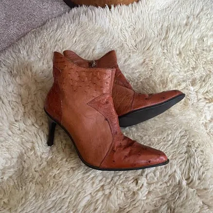 Vintage Ostrich Leather Stiletto Ankle Boots
