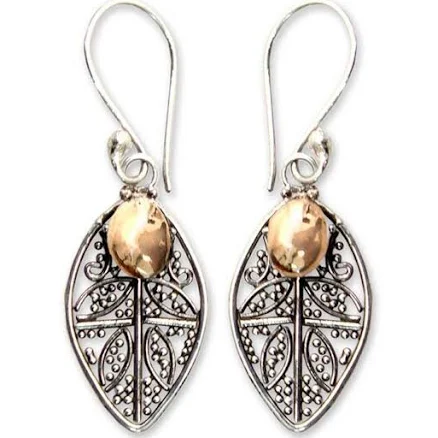 18k Gold Sterling Silver Golden Dew Dangle Earrings