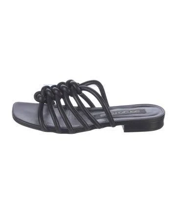 Sergio Rossi Leather Slides in Black, Women's 3.5