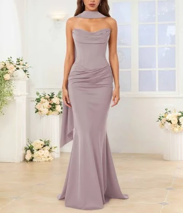 Kerensa Mermaid Satin Formal Dress with Scarf