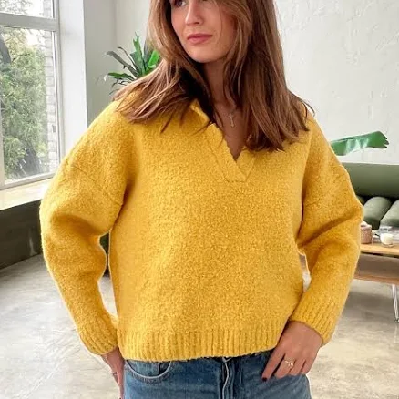 Bouclé Oversized V-Neck Knit Sweater