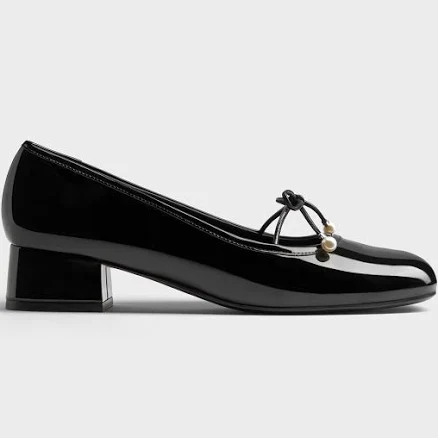 Charles & Keith Barbara Patent Pearl-Bow Ballet Pumps