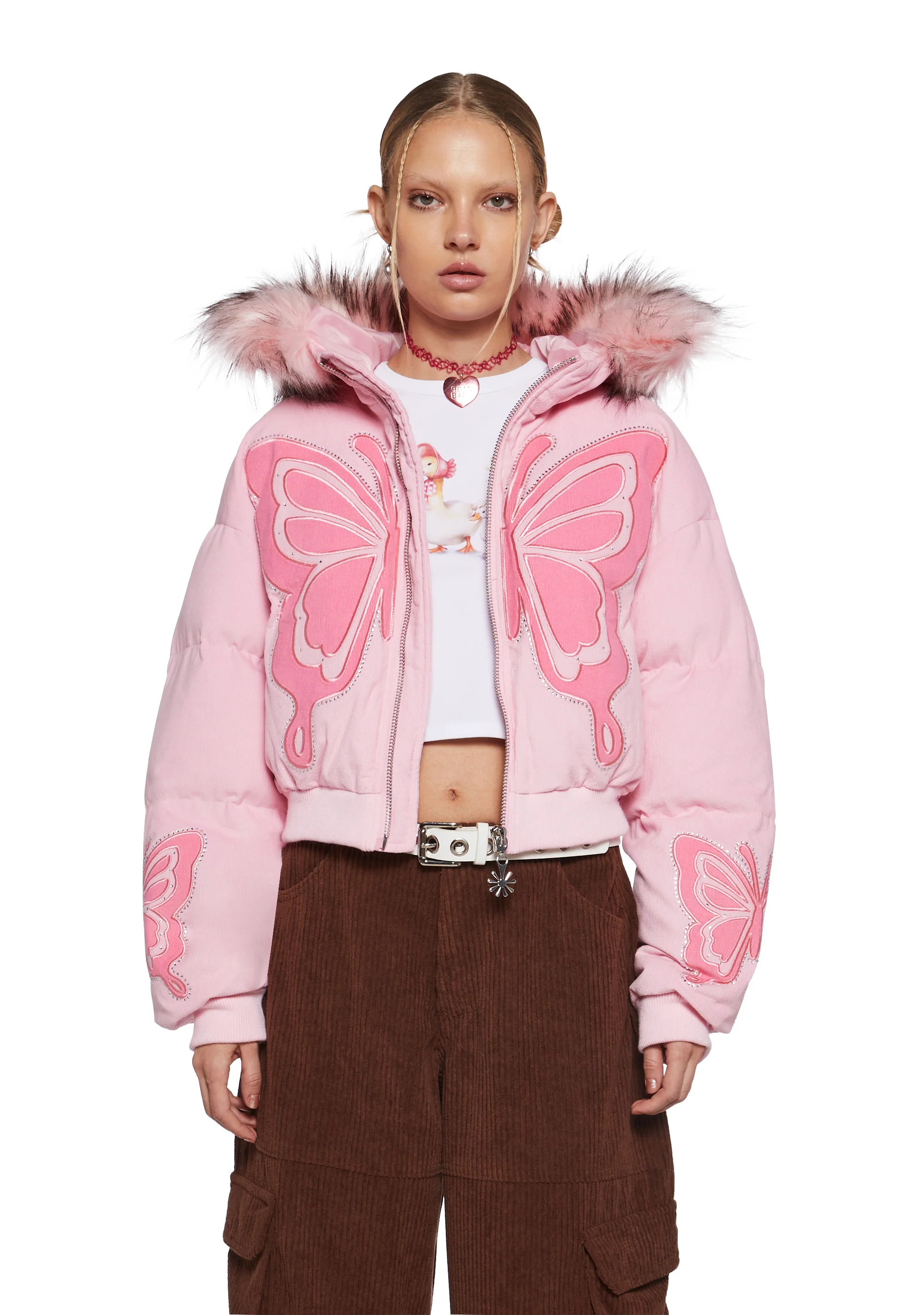 dELiA*s by Dolls Kill Corduroy Butterfly Puffer Jacket