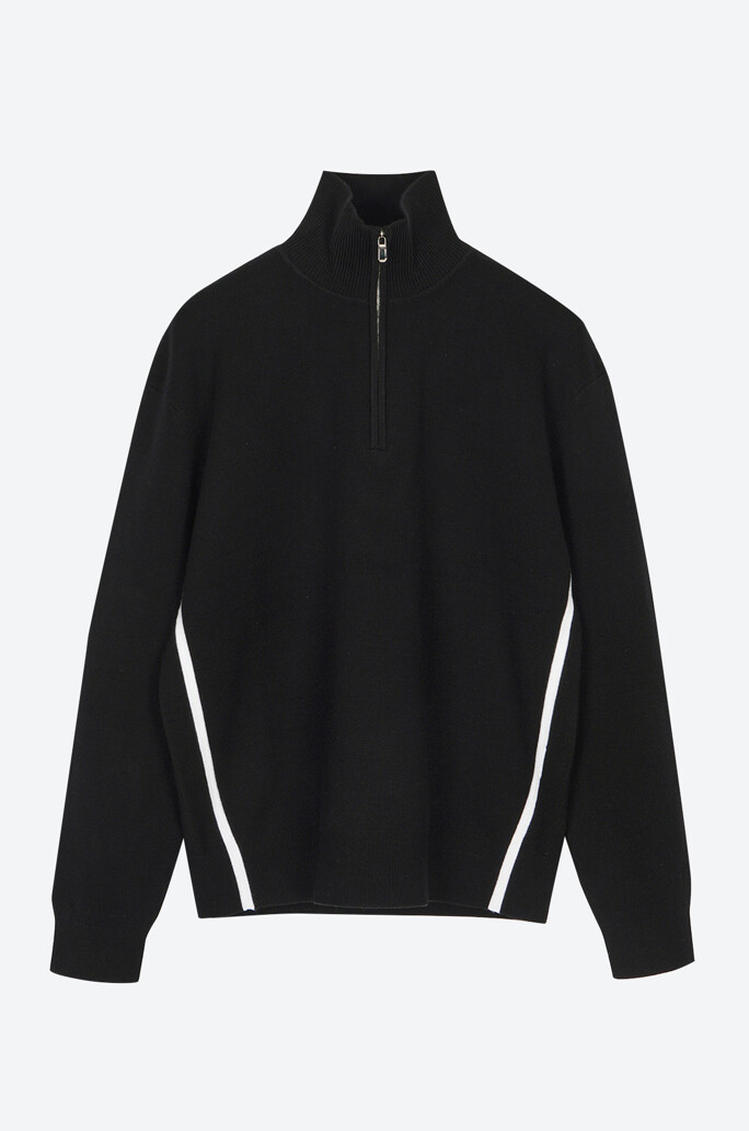 Wool Blend Color Line Half Zip-Up Knit Top
