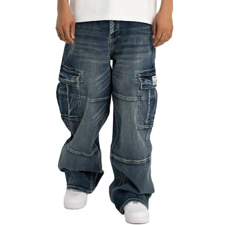 Pro Club Men's Heavyweight Baggy Fit Denim Cargo Pants