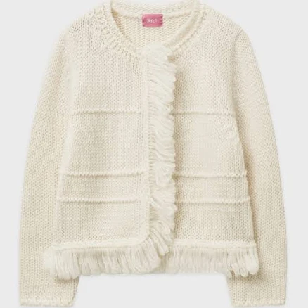 [SINOON] Fringe Flow Knit Cardigan (Ivory)