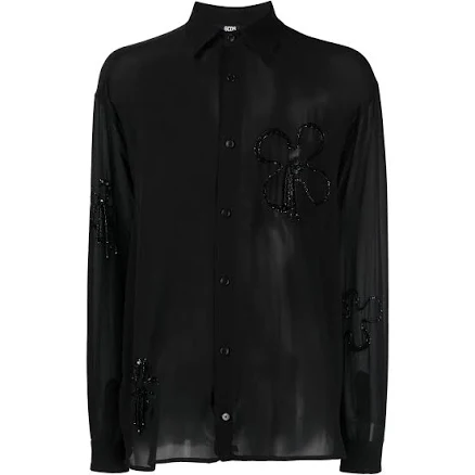 GCDS - bead-embellished silk shirt - men - Silk - M - Black