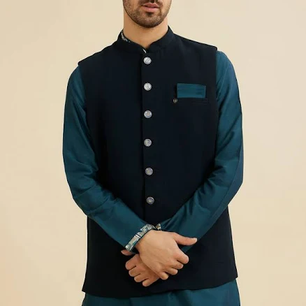 Manyavar Men's Classic Plain Nehru Jacket
