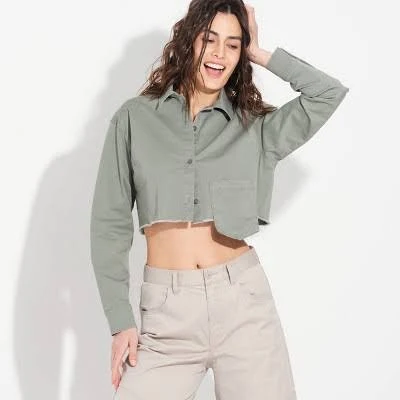 Wild Fable Women's Twill Utility Crop Shirt