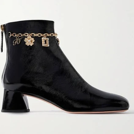 Roger Vivier Très Vivier 45 Chain-embellished Patent-leather Ankle Boots - Women - Black Boots - IT40