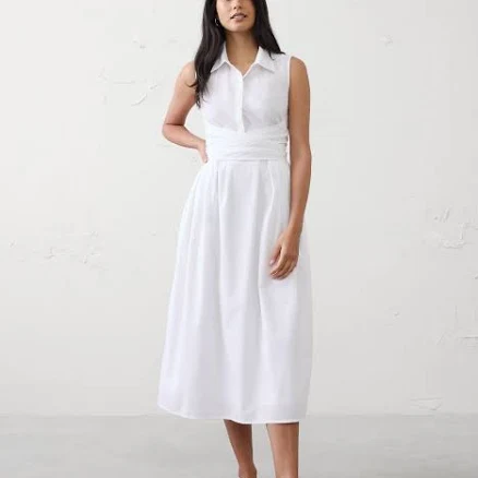 Petite Poplin Wrapped Midi Shirtdress