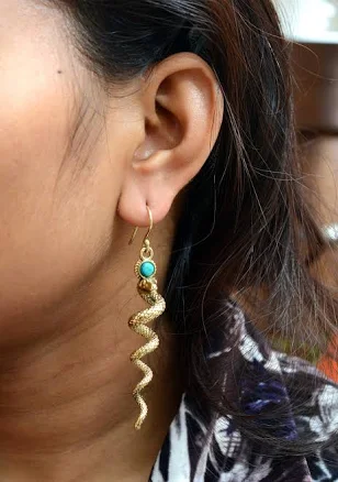 Gothic Turquoise Stone Snake Drop Earrings