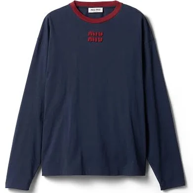 Miu Miu Long-sleeved Cotton Jersey T-Shirt Woman