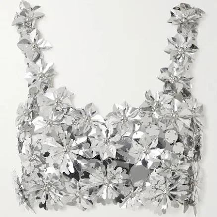 RABANNE Cropped Embellished Chainmail Top - Women - Silver Tops - XS