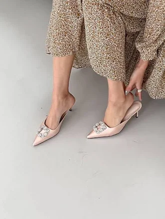 Square Buckle Satin Mule