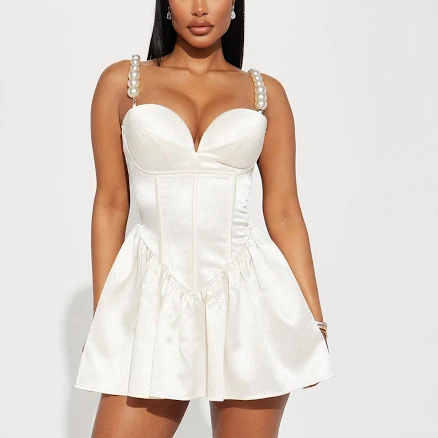 Fashion Nova Tall Pearly Girl Corset Waist Satin Mini Dress