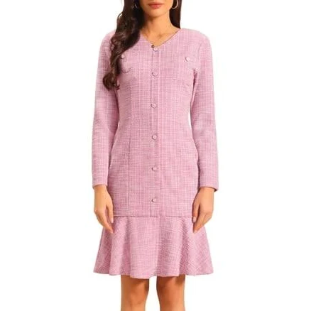 Inspire Chic Women's Tweed Long Sleeve Bodycon Mermaid Dress