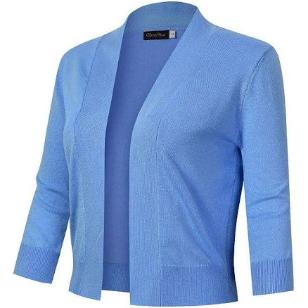 Women's 3/4 Sleeve Cropped Cardigan Sweater Open Front Lightweight Knit Short Bolero Shrugs, Size: XXL, Cobalt Blue