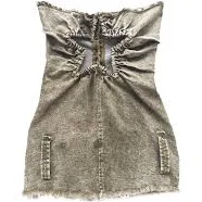 Stretch Denim Star Cutout Long Corset Green