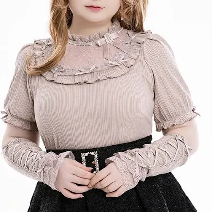 Jirai Kei Illusion Neckline Bowknots and Beads Blouse