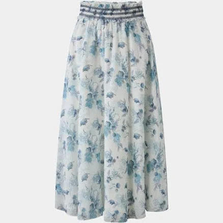 SMOCKED WAIST BOTANICAL PRINT SKIRT