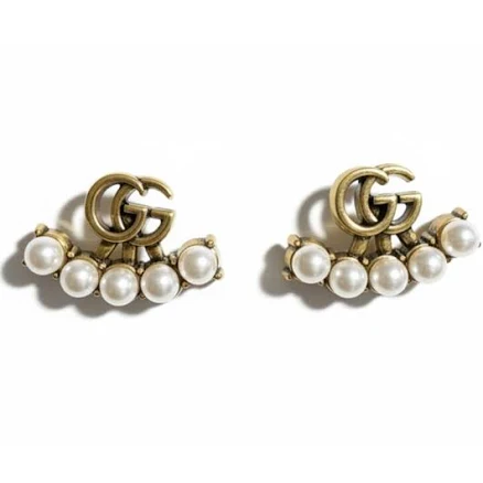 Gucci GG Imitation Pearl Drop Stud Earrings in Gold