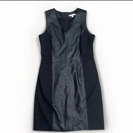 Banana Republic Dresses | Banana Republic Womens Black V Neck Leather Minimalist Formal Sheath Dress 14 | Color: Black | Size: 14 | Kad1_'s Closet