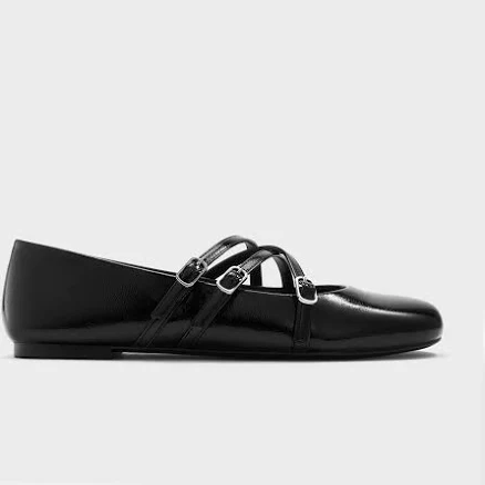 Charles & Keith Patent Triple-Strap Mary Jane Flats
