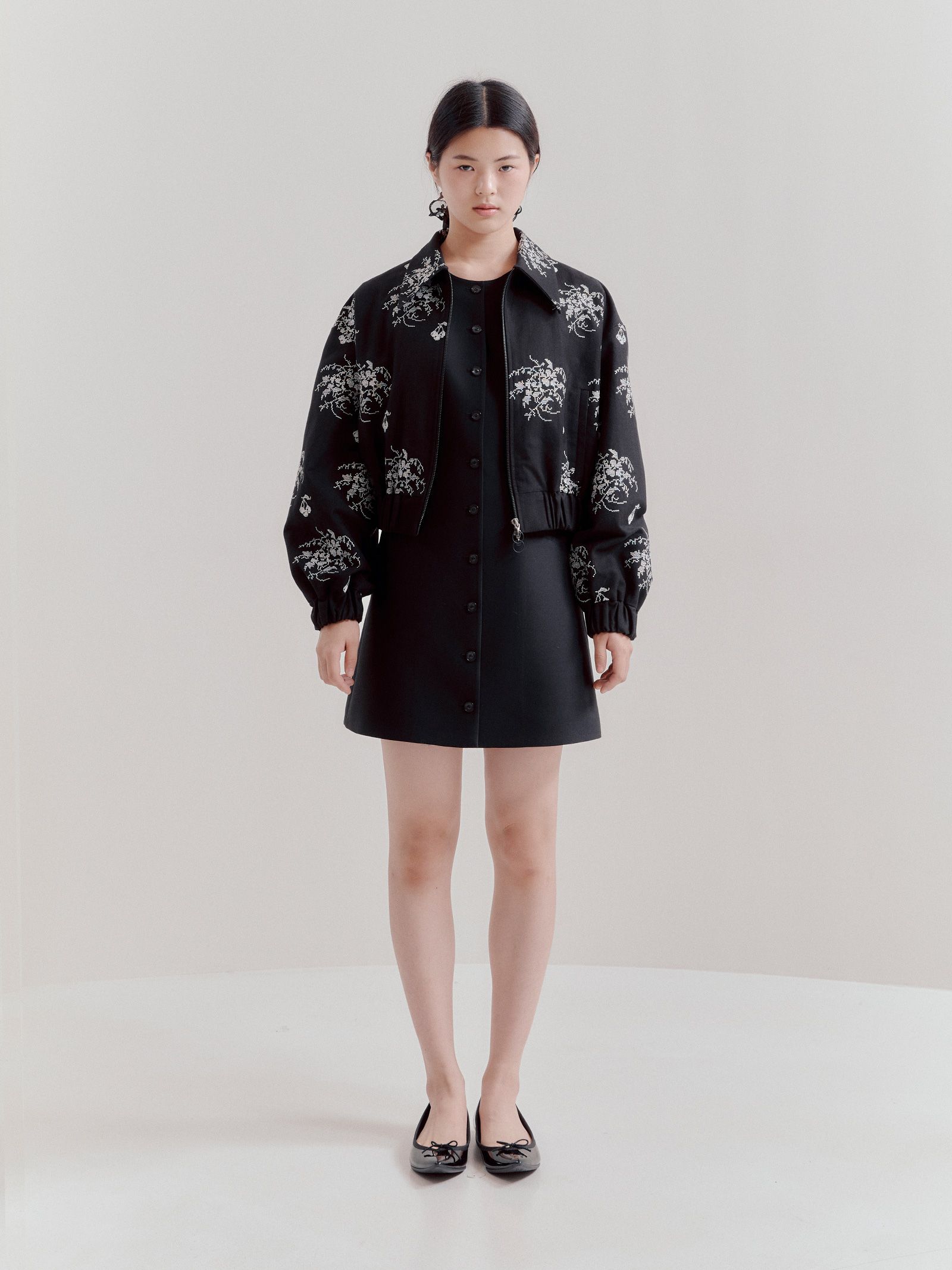 SHADOW EMBROIDERED BOMBER JACKET-BLACK