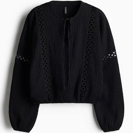 H&M Ladies Lace-Inset Crinkled Blouse