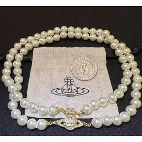 Vivienne Westwood Gold GRAZIELLA Two Row Pearl Magnetic Choker New in box#3685