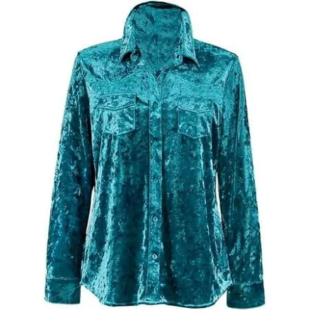 Women's Long Sleeve V-Neck Collar Velvet Western Shirt