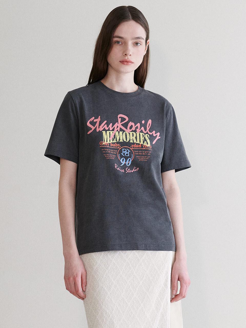 Vintage Print Pigment T-shirt - Dark Gray