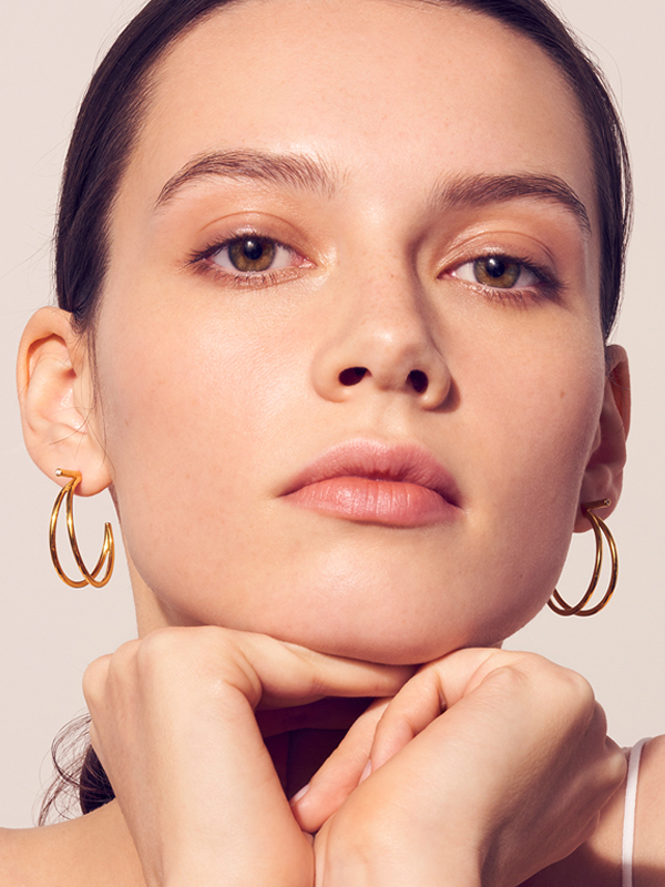 Noailles Double Circle Silver Earrings 30mm Yellow