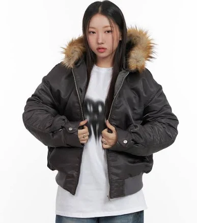 Fur Detail Hooded Bomber Jacket