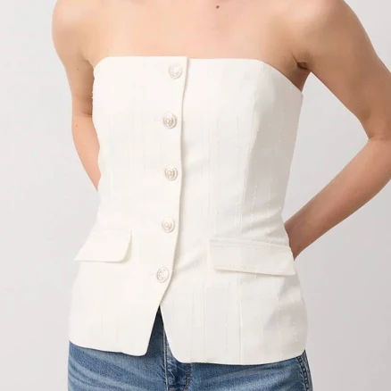 White House Black Market Women's Sequin Pinstripe Bustier Top