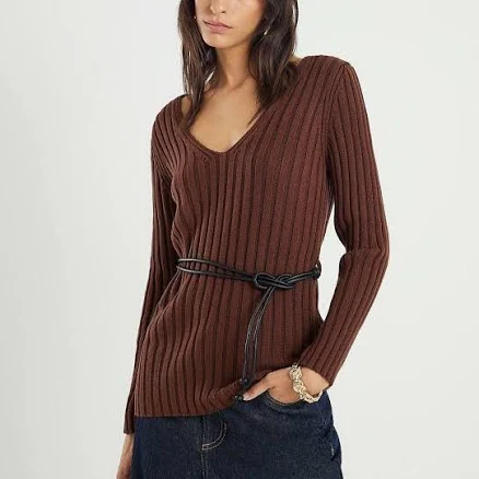 River Island Women's Belted Ribbed Jumper