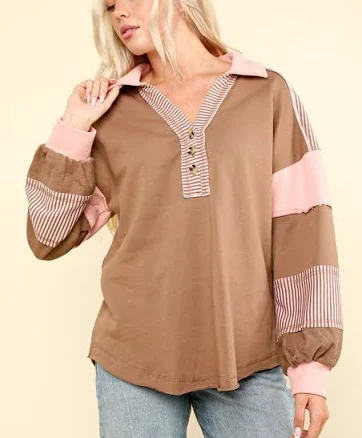 Very J Oversized Color Block Knit Top