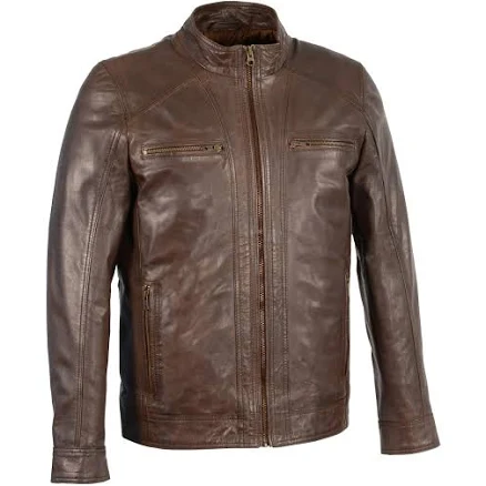 Men's Sheepskin Moto Leather Jacket with Zipper Front
