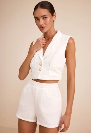 Lulus Sleeveless Cropped Tweed Blazer
