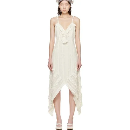Anna Sui Floral Ruffle Stretch Lace Midi Dress